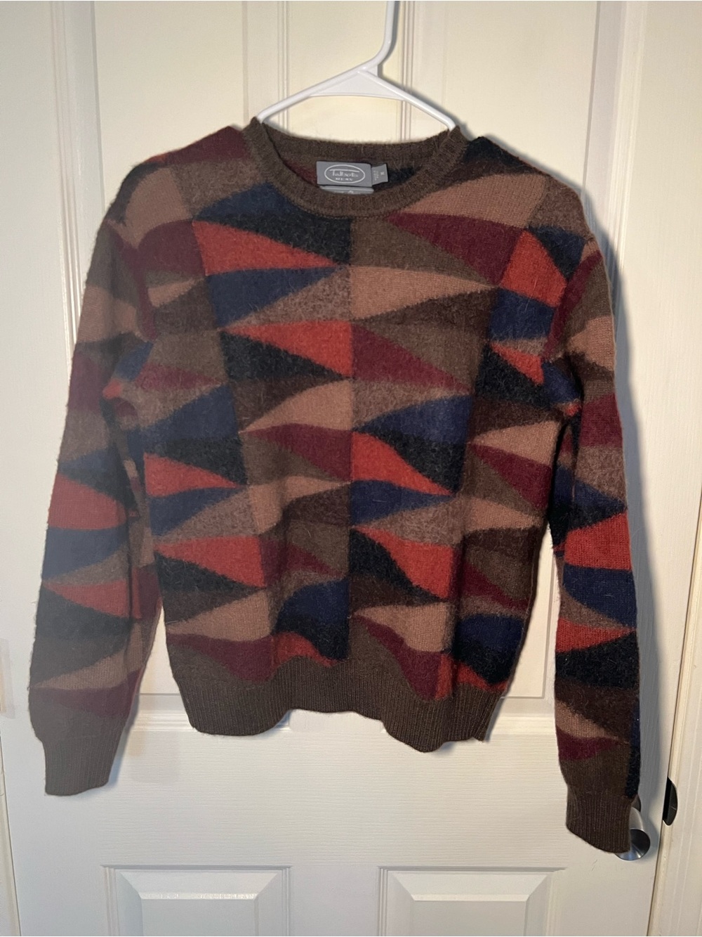 Talbots Men’s Royal Alpaca Geometric Crewneck Sweater Size M Soft Knit